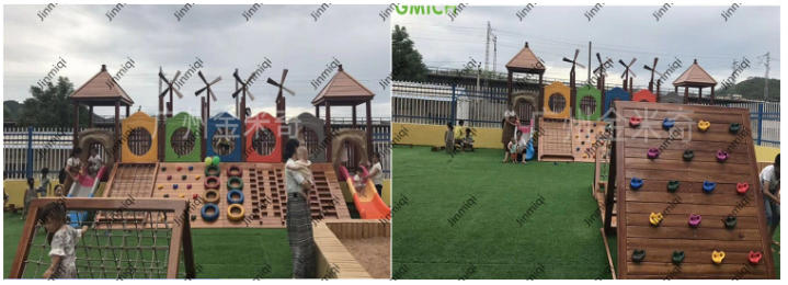 Customized Colorful Wooden Outdoor Climbing Structure 880*350*400CM