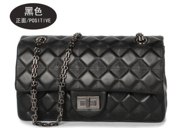 Sheepskin Womens Shoulder Handbags , Single Shoulder Chain Bag With Rhombus Embossed