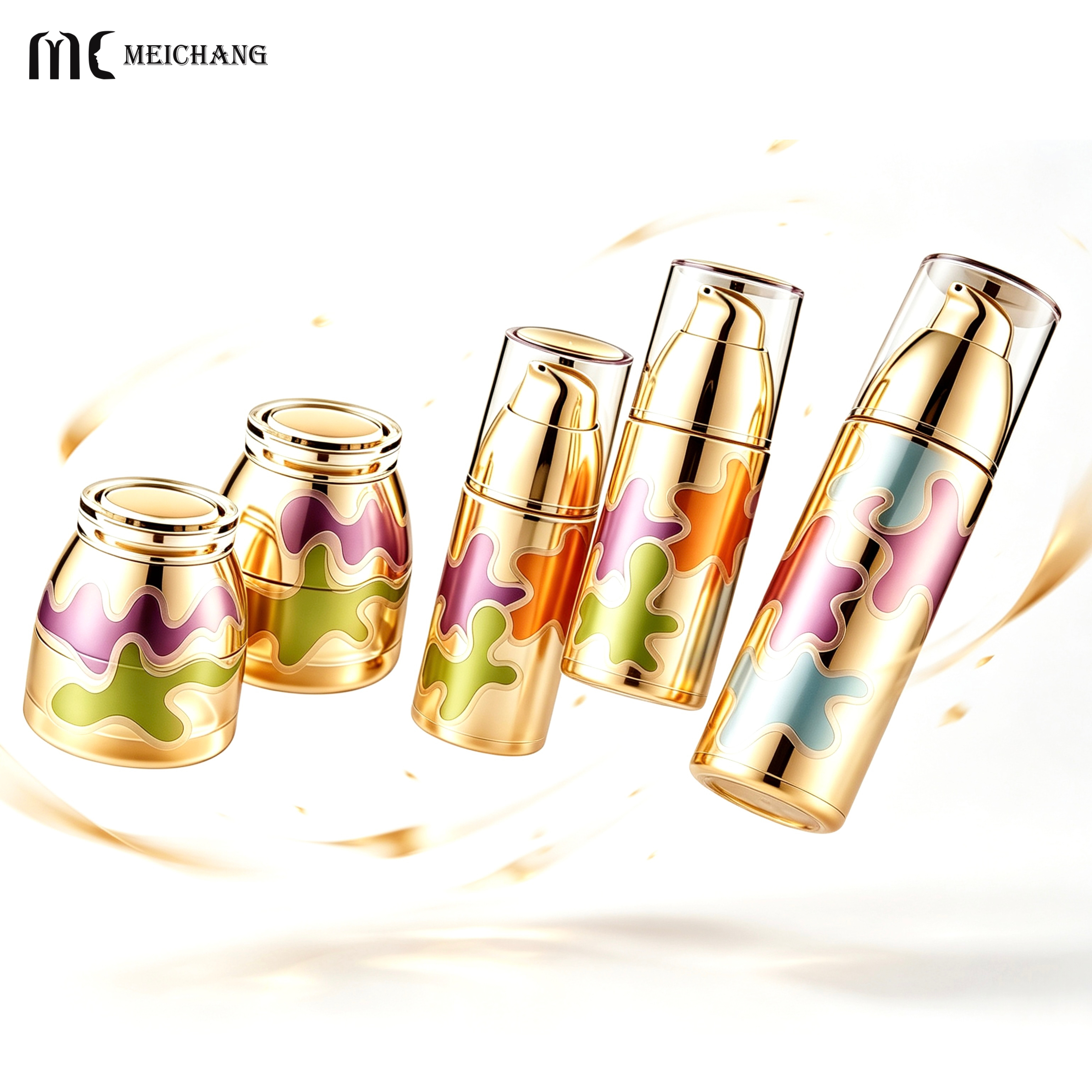 30g/50g/40ml/80ml/100ml Luxury Vacuum Metallized Light-Barrier Glass Skincare Packaging Set with Lotion Pump Bottle & Cream Jar (MC-328)