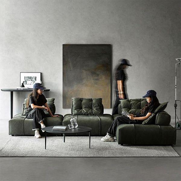 Italian-Style Baxter Panama Sectional Sofa Set Tofu Module Minimalist Matte Fabric with Genuine Leather Designer Collection