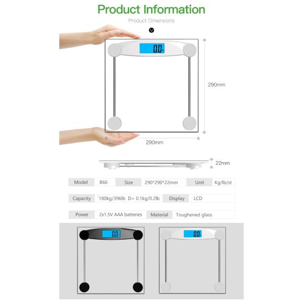 Glass 180kg 396lb Electronic Bathroom Weighing Scales