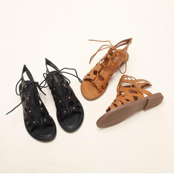 Women Sandals Flat Bottomed Casual Sandals Fashionable Strap Roman Sandals