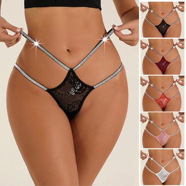 O laço G das mulheres amarra a cuecas de brilho transversal sexy Crystal Female Underwear do biquini das tangas da faixa