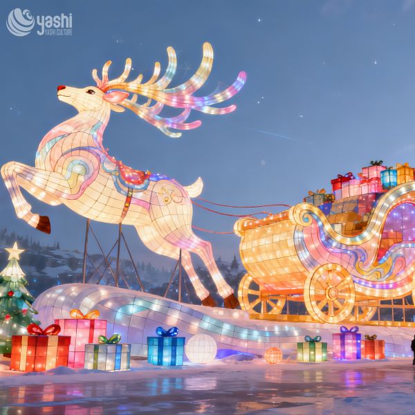 3D Christmas Reindeer Sculpture Lantern for Outdoor Decoration, Shopping Mall Decor
