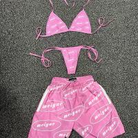 Custom  Hawaiian 3 Pieces Set Summer Swimwear Beachwear Sexy Underwire Bikini Cover up Set Bikini Women Nylon Shorts Bikini Set
