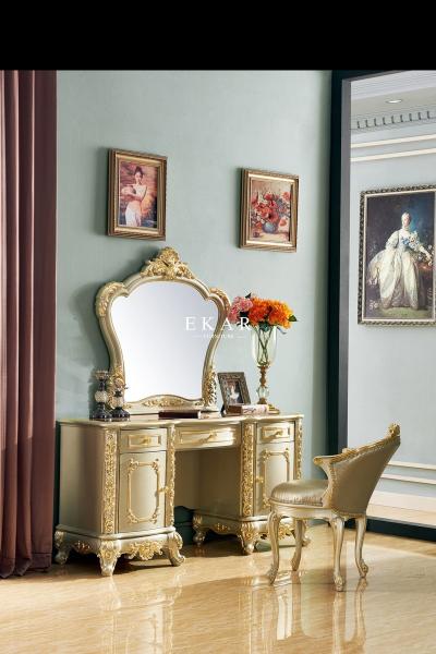 Makeup Wooden Carving Golden Dressing Table Dresser With Mirror LF-777