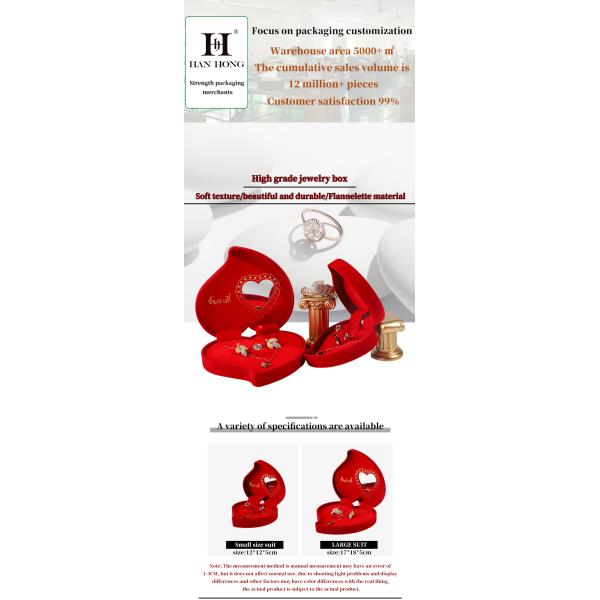 Velvet Jewelry Box for Red Love Ring Necklace and Stud Earrings Set Custom Packaging