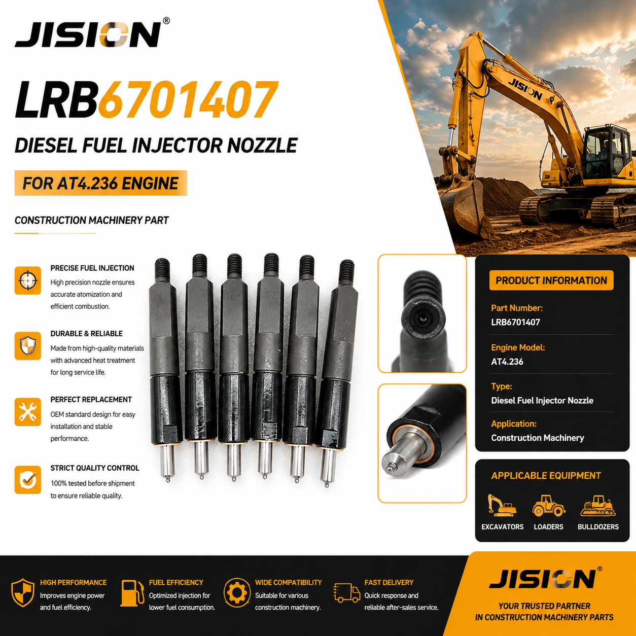 LRB6701407 Diesel Fuel Injector Nozzle for AT4.236 Engine Construction Machinery Spare Parts Fuel Injection Nozzle Replacement