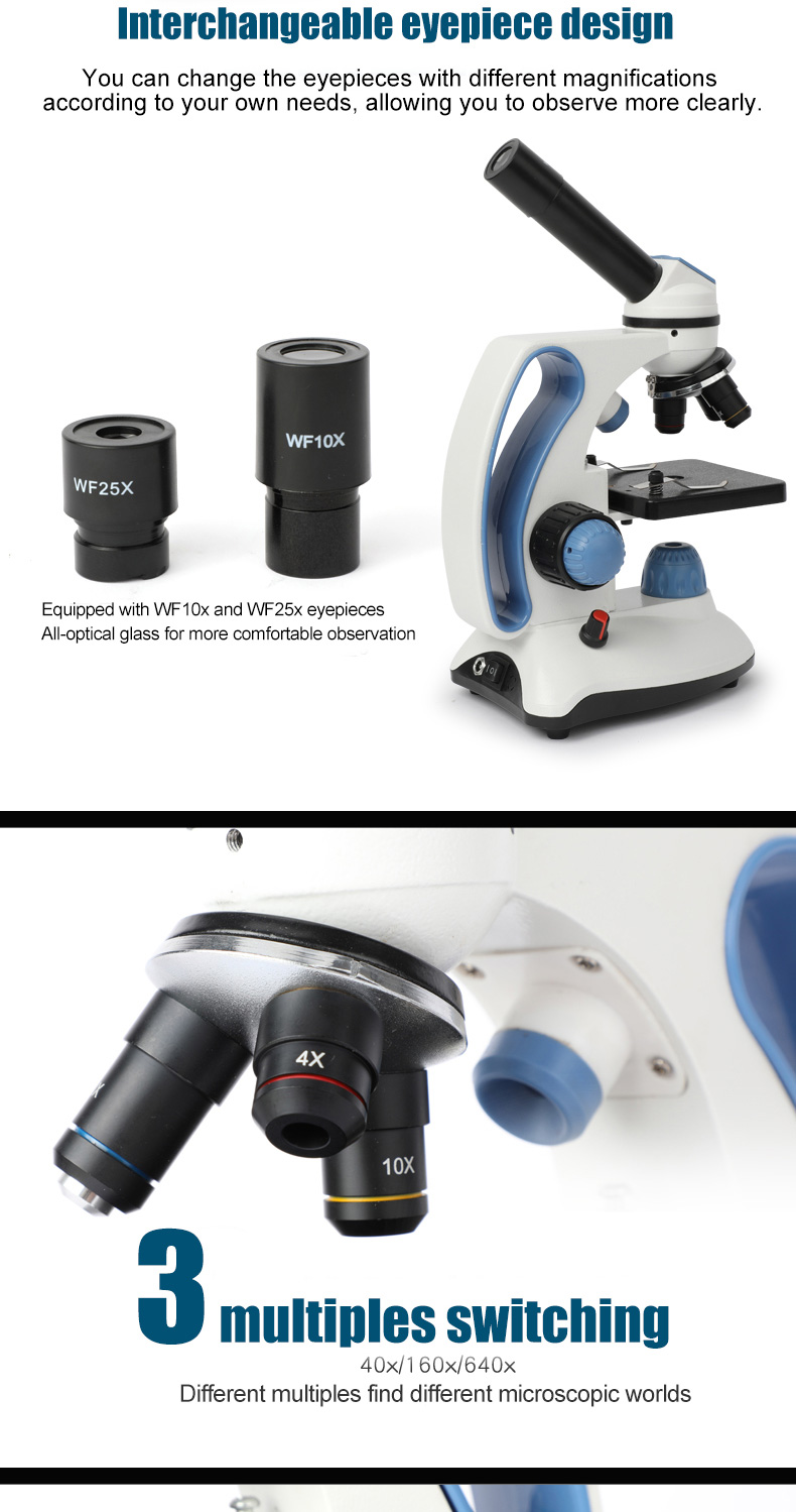 CenLee Portable Digital Biological Binocular Microscope Students All-Optical System LED Illumination Coarse/Fine Adjustment