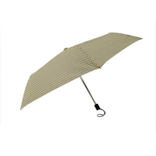 Cream Color 3 Section Automatic Open And Close Compact Umbrella 6 Panels