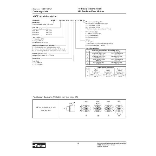 024-94705-0 M5BF-045-2N00-B102 Parker Denison Hydraulic Motors M5B Series Motor