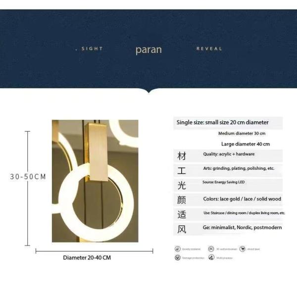 Apartamento Duplex de escalera de loft con lámparas de luz con elegir simple moderno para la villa anillo lámparas de luz largas 10KG de oro / diseño personalizado