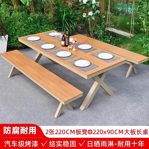 Outdoor Plastic Wood Table and Chairs – Villa Garden Patio Furniture, Weatherproof & Anti-Corrosion Leisure Set for Open-Air Use.
