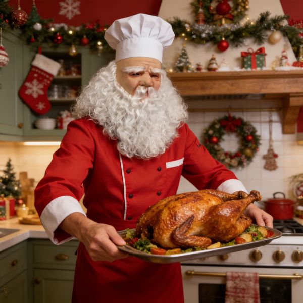 Realistic Santa Claus Mask Bald Old Man Latex Headgear with Long White Beard Christmas Cosplay Costume Prop