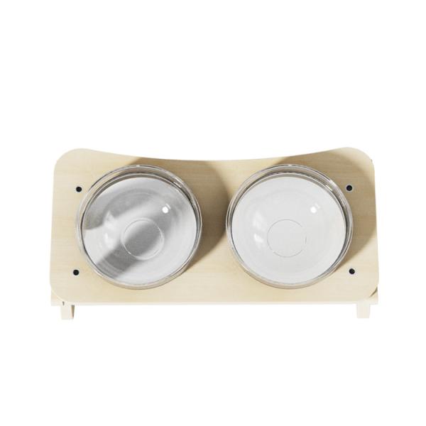 X-shape Bamboo Wooden Stand Double Pet Bowl Tilted for Cats and Dogs 325mm*135mm*160mm