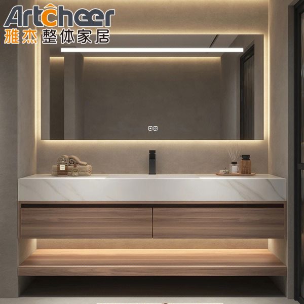 American Style Solid Wood Bathroom Vanity with Marble Countertop and Contemporary Design
