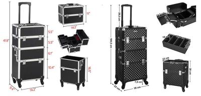 2 In 1 Aluminum Makeup Trolley Case Pink Color On Wheels