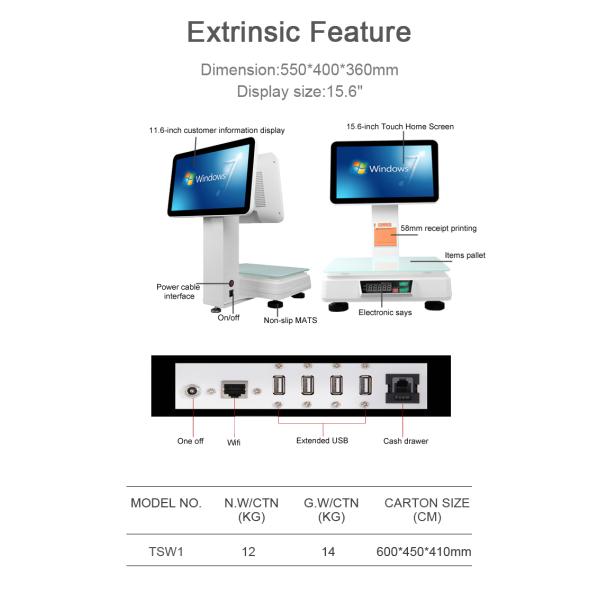 DC/USB/LAN/Uart/Vga/Audio Interface POS Scale with Printer and Balance Weighing Function