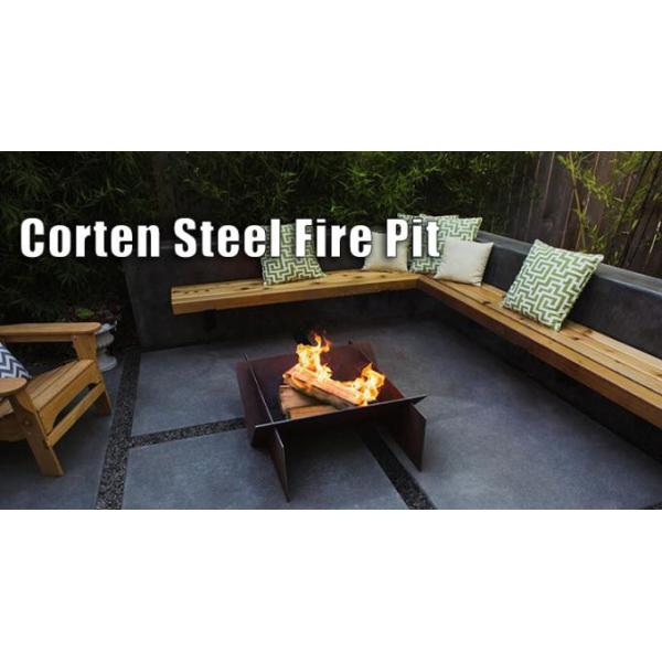 Custom Wood Burning Rusty Metal Corten Steel Geometric Fire Pit With Grill