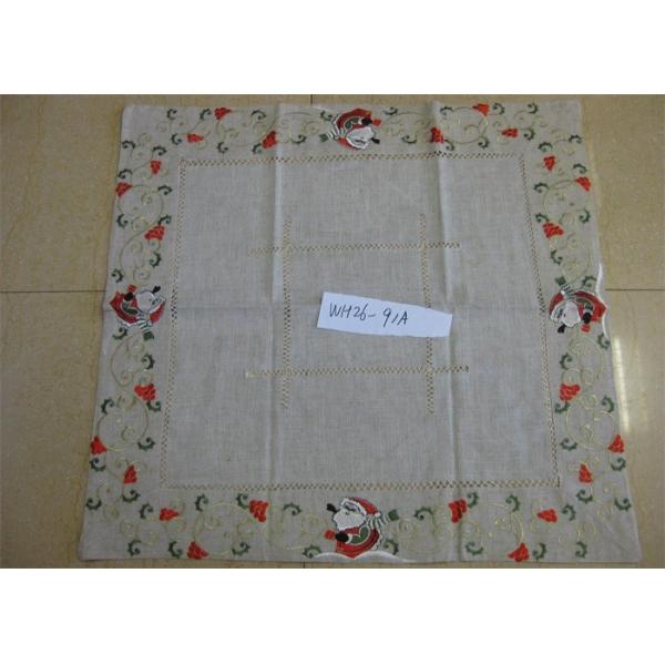 Flower Patterns Linen Hemstitch Tablecloth 3mm - 5mm Thickness For Household Kitchen