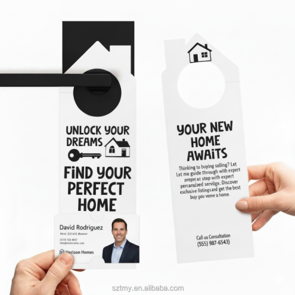 Custom Plastic PVC Door Hangers Flyers Logo Room Door Open House Sign Real Estate Agents For Hotel