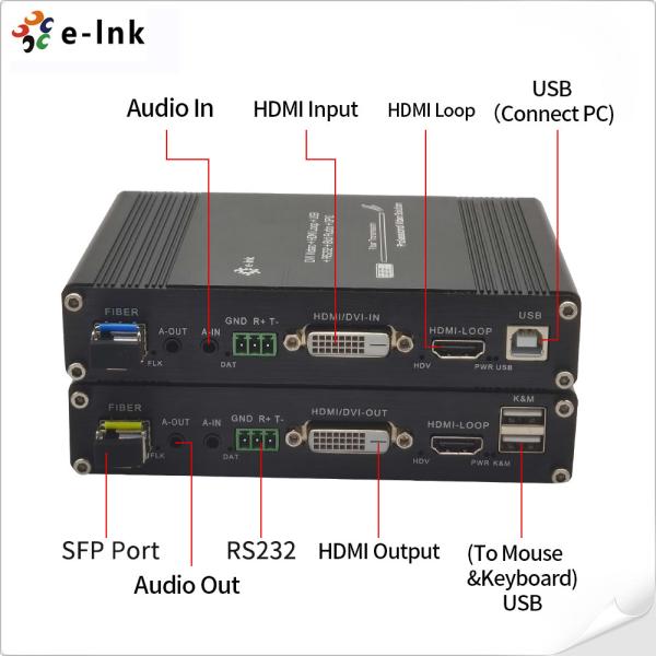 USB KVM RS232双方向ステレオオーディオGPIO付き多機能DVI光ファイバーエクステンダー