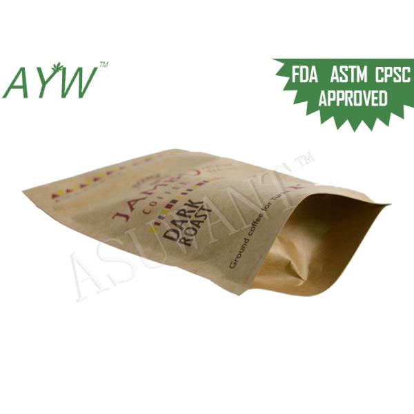 Reclosable Brown Kraft Paper Zipper Bags Foil Liner For Aroma Cafe Beans
