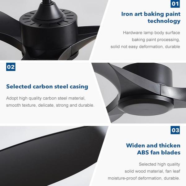 Wholesale factory European Style DC 56 Inch 50W ABS 3 Blades Wall Control Remote Control Dimmable Led Ceiling Fan Black Fan Light