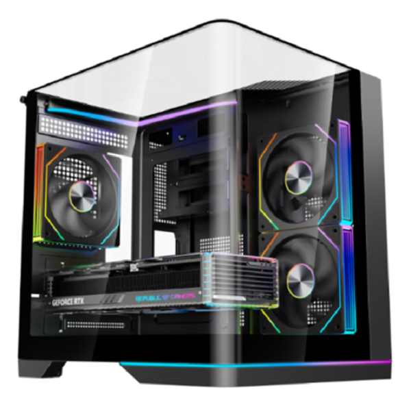 4-RAPTOR Mid-Tower Gaming PC Case,Dual Curved Tempered Glass, SPCC 0.5mm, Supports 330mm VGA / 240mm AIO, USB 3.0+Audio