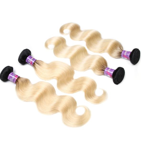 1b 613 two tone hair ombre hair weaves dark root blonde weave virgin brazilian hair weft