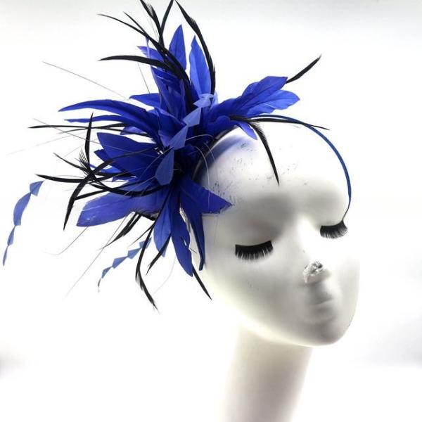Stripped Coque Feather Flower Headband , Dyed Carnival Feather Headpiece