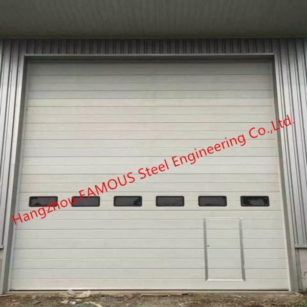 Full Vertical Lift Door Motorized Industrial Garage Doors With Transparent Windows And Pedestrian Access