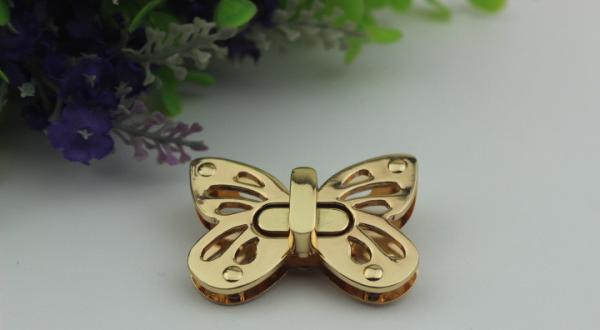 Shiny gold metal zinc alloy butterfly pattern fashion purse turn locks