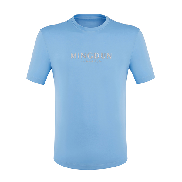 Регулярная длина весенняя летняя голубая короткая рукава простая 100% хлопчатобумажная футболка для мужчин