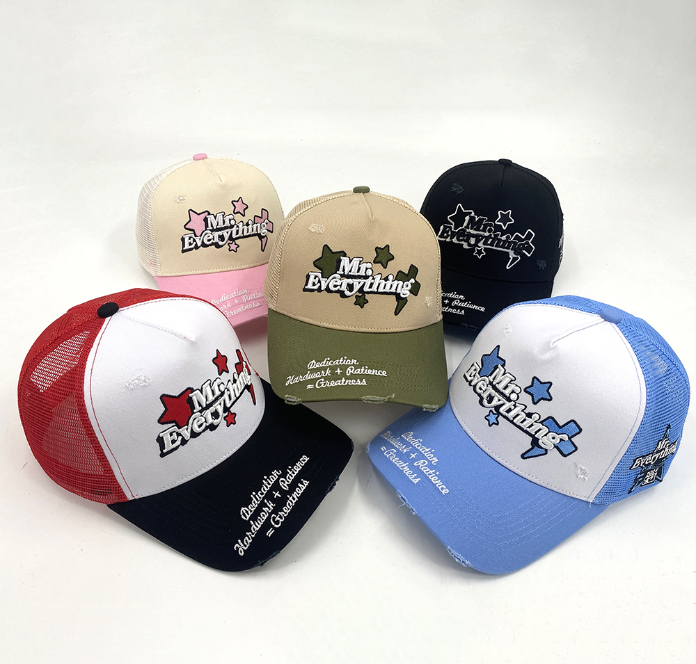 Custom A Frame 5 Panel Baseball Caps 100% Cotton 3D Embroidered Two Tone