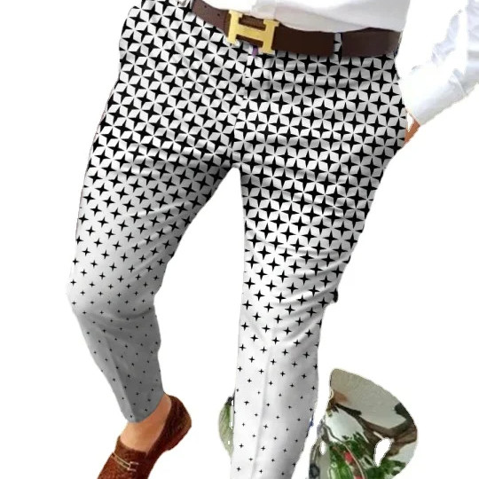 Light Wash Digital Print Polyester Trousers Multi-style Slim-fit Plaid for Casual Men