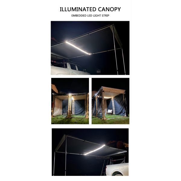 Waterproof Retractable Car Awning Tent Outdoor Car Roof Side Awning for SUV LED Light 4x4 Awning Car Sunscreen Canopy
