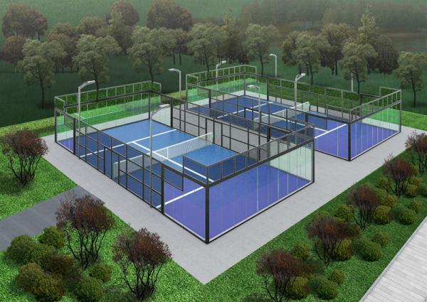 Un terrain de padel professionnel sur le toit, équipement de tennis résistant aux intempéries.