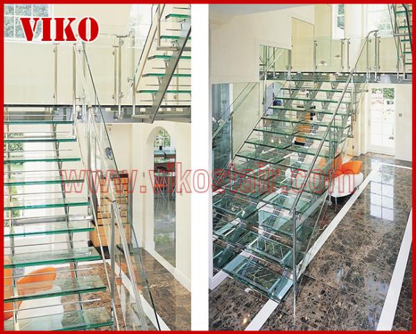 Double Steel Plate Staircase VK44S  Tempered GlassLED Light strip, Stringer: 5mm+5mm(Thickness), Dia 6mm Steel Cable