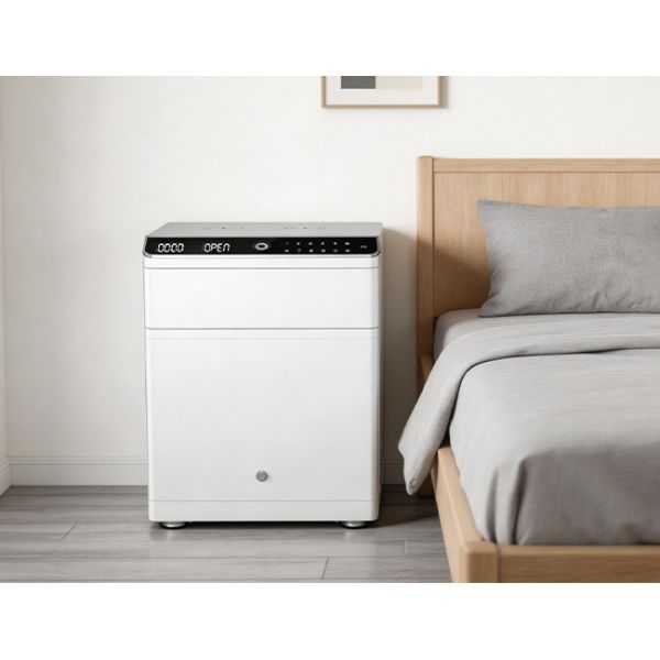 Solid Steel Fingerprint Biometric Smart Safe Box Led Light Night Table For Security