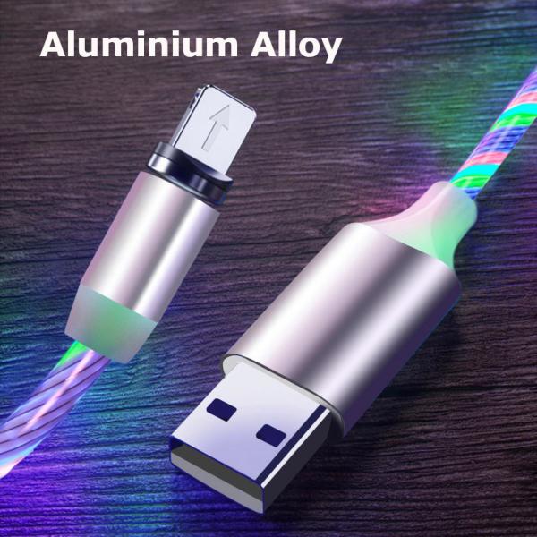 2.4A Micro USB Phone Charger Cable 8 pin Type C 3 In 1 Magnetic Cable LED Light