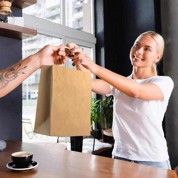 Biodegradable Kraft Paper Coffee Bags Party Bags With Handles 150gsm