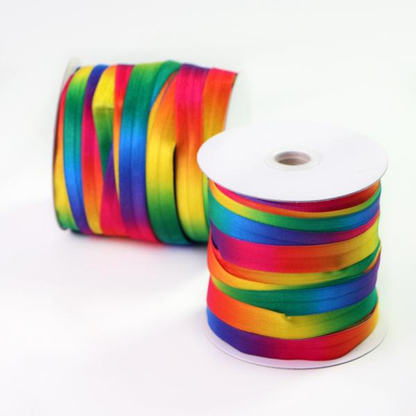 Eco-friendly Custom Printed Foldover Silk Stretch Elastic Rainbow Ribbon Elastic and Vibrant