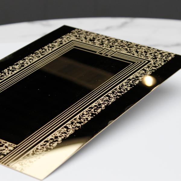 Fabricante Espejo Dorado Hoja de Acero Inoxidable Grabada Placa Grabada