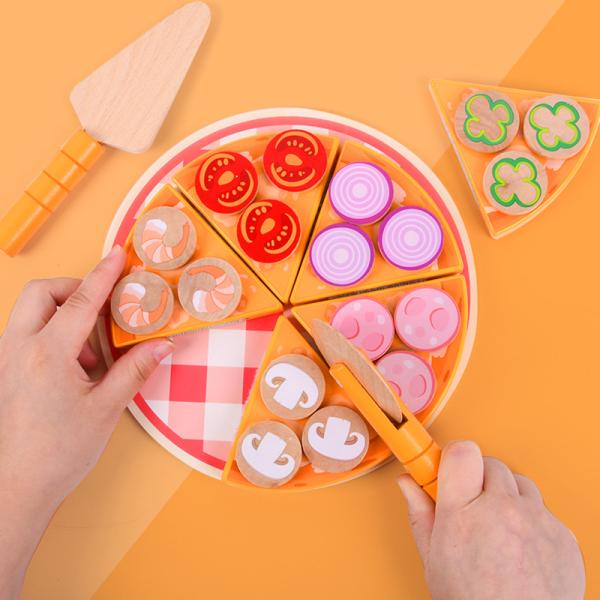 Food Cooking Simulation Wooden Pizza Toy Fruit Vegetable With Tableware