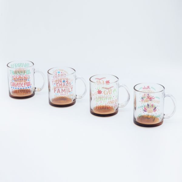 Customizable Thanksgiving Mug with Glass Material and Decal Fired Design for Festive Celebrations