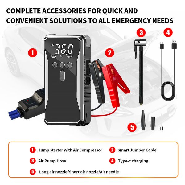 Portable Intelligent Tyre Pump 3-140 Psi Electric Tire Inflator Electric Bikes Motorcycles Automobile 2 In 1 portable car jump starter emergency car starter pack
