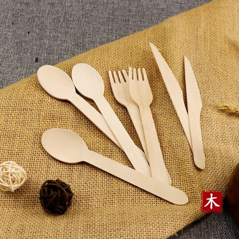 Food Grade and Eco-Friendly Disposable Wooden Tableware with Straight Style Wooden Spoon