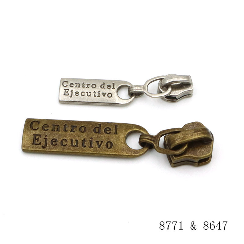 Engraved Custom Logo  Metal Zip Puller Tag Rolling Anti Brass Pull Tag For Handbags Hardware Accessories