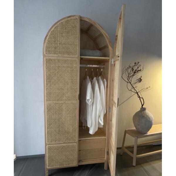 Wooden Wardrobe Closet Modern Rattan Clothes Storage Cabinet 2 Door Solid Wood 75*58*201cm